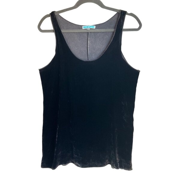 VTG Silver Charm Sz Medium Sleeveless Top Cami Silk Bl Black Brown Velvet Y2K - Picture 1 of 7